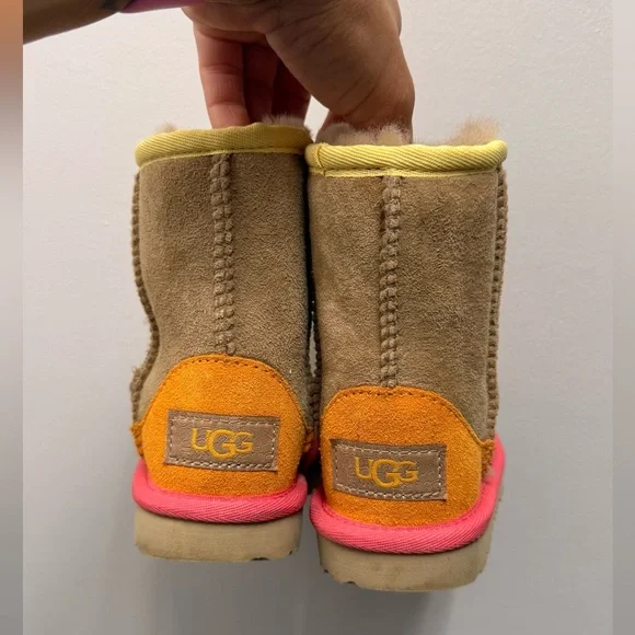 UGG Kids Boots in Tan with Pink and Yellow Accents - Picture 2 of 5